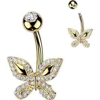 Belly Button Piercing pave cubic zirconia outlined butterfly