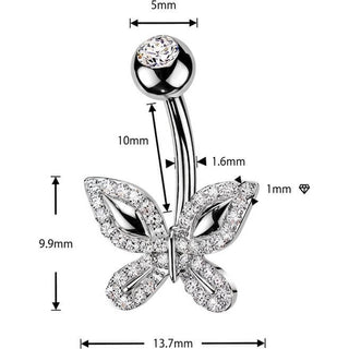 Belly Button Piercing pave cubic zirconia outlined butterfly