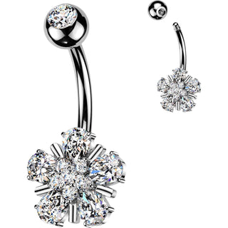 Belly Button Piercing teardrop cubic zirconia flower