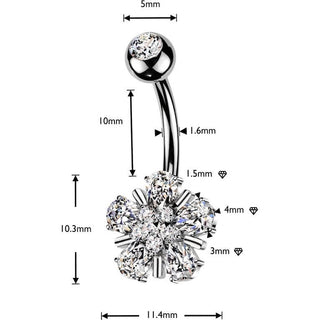 Belly Button Piercing teardrop cubic zirconia flower
