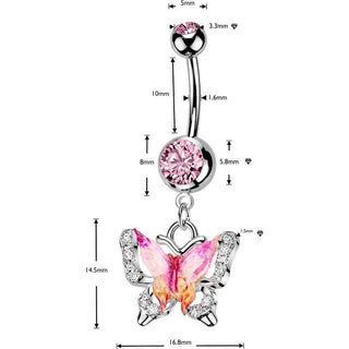 Belly Button Piercing dangle enamel cubic zirconia butterfly