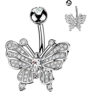 Belly Button Piercing pave marquise cubic zirconia butterfly