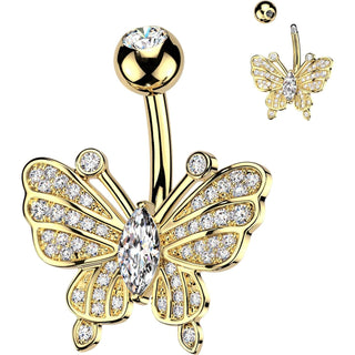 Belly Button Piercing pave marquise cubic zirconia butterfly