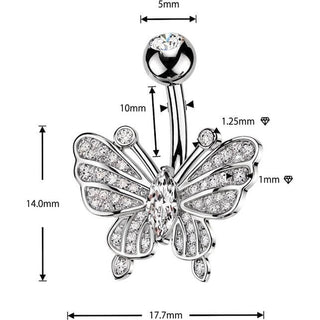 Belly Button Piercing pave marquise cubic zirconia butterfly