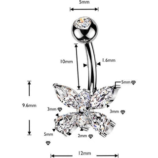 Belly Button Piercing butterfly marquise teardrop cubic zirconia wings