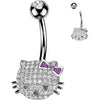 Belly Button Piercing pave cubic zirconia cat pink bow