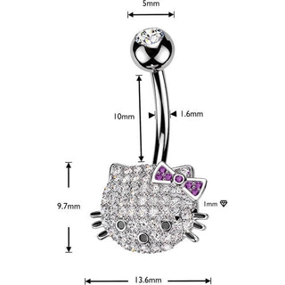 Belly Button Piercing pave cubic zirconia cat pink bow