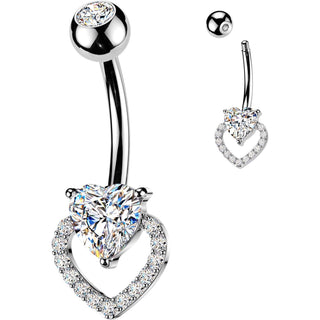 Belly Button Piercing prong set and pave cubic zirconia heart