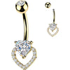 Belly Button Piercing prong set and pave cubic zirconia heart