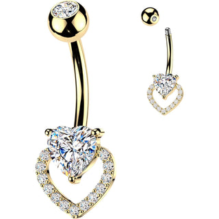 Belly Button Piercing prong set and pave cubic zirconia heart