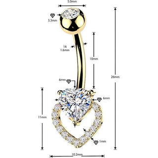 Belly Button Piercing prong set and pave cubic zirconia heart