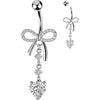Belly Button Piercing dangle pave ribbon round heart cubic zirconia