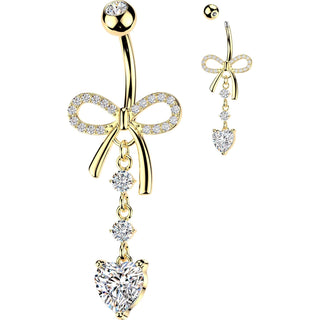 Belly Button Piercing dangle pave ribbon round heart cubic zirconia