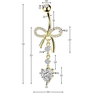 Belly Button Piercing dangle pave ribbon round heart cubic zirconia