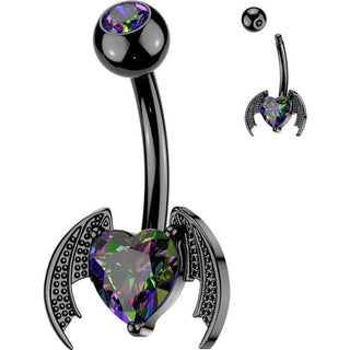 Belly Button Piercing bat wings heart cubic zirconia