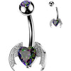 Belly Button Piercing bat wings heart cubic zirconia