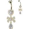 Belly Button Piercing dangle heart pave ribbon teardrop cubic zirconia