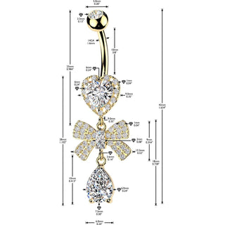 Belly Button Piercing dangle heart pave ribbon teardrop cubic zirconia