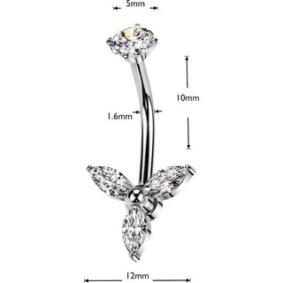 Belly Button Piercing trinity zirconia marquise cut Internally Threaded