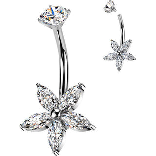 Belly Button Piercing flower zirconia marquise cut Internally Threaded
