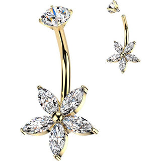 Belly Button Piercing flower zirconia marquise cut Internally Threaded