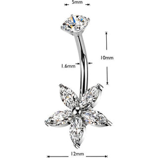 Belly Button Piercing flower zirconia marquise cut Internally Threaded