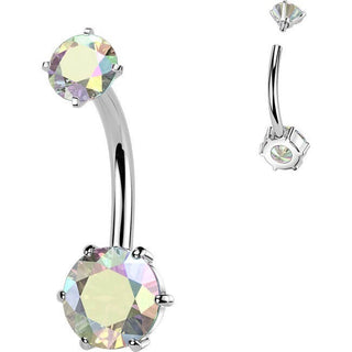Belly Button Piercing 6 prong setting round cubic zirconia Internally Threaded