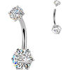 Belly Button Piercing 6 prong setting round cubic zirconia Internally Threaded