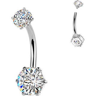 Belly Button Piercing 6 prong setting round cubic zirconia Internally Threaded