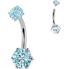 Belly Button Piercing 6 prong setting round cubic zirconia Internally Threaded