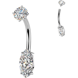 Belly Button Piercing prong set marquise cubic zirconia Internally Threaded