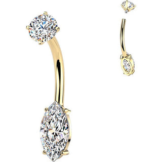 Belly Button Piercing prong set marquise cubic zirconia Internally Threaded