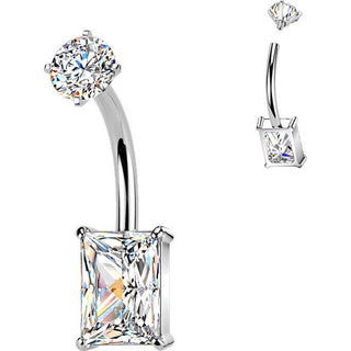 Belly Button Piercing prong set baguette cubic zirconia Internally Threaded