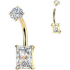 Belly Button Piercing prong set baguette cubic zirconia Internally Threaded