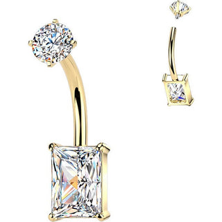 Belly Button Piercing prong set baguette cubic zirconia Internally Threaded