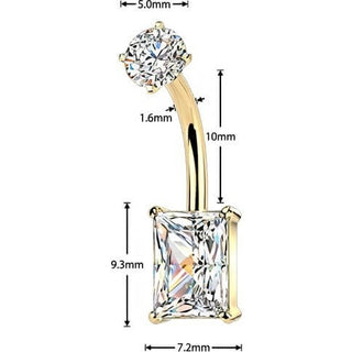 Belly Button Piercing prong set baguette cubic zirconia Internally Threaded