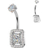 Belly Button Piercing prong set baguette and pave cubic zirconia Internally Threaded