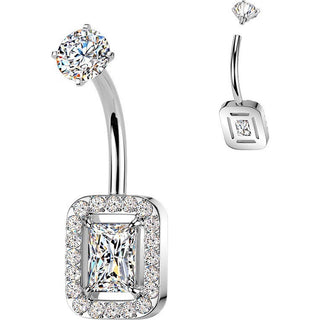 Belly Button Piercing prong set baguette and pave cubic zirconia Internally Threaded