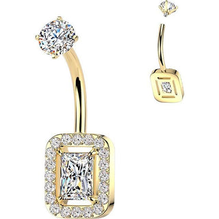 Belly Button Piercing prong set baguette and pave cubic zirconia Internally Threaded