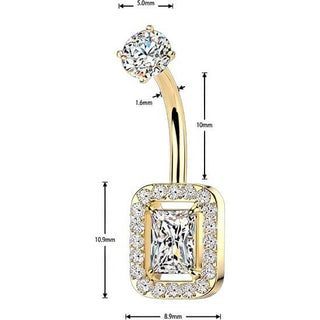 Belly Button Piercing prong set baguette and pave cubic zirconia Internally Threaded