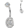Belly Button Piercing prong set oval and pave cubic zirconia Internally Threaded