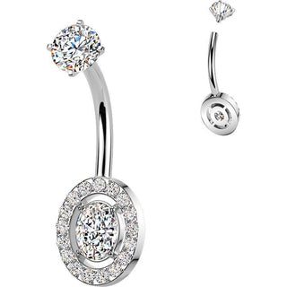 Belly Button Piercing prong set oval and pave cubic zirconia Internally Threaded