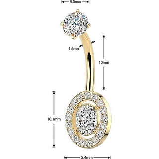 Belly Button Piercing prong set oval and pave cubic zirconia Internally Threaded