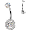 Belly Button Piercing prong set round and pave cubic zirconia Internally Threaded