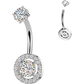 Belly Button Piercing prong set round and pave cubic zirconia Internally Threaded