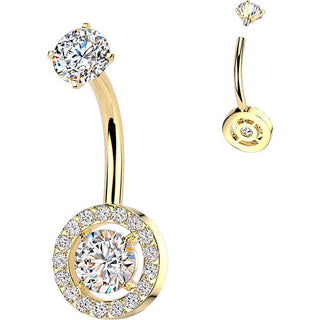 Belly Button Piercing prong set round and pave cubic zirconia Internally Threaded