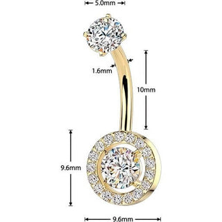 Belly Button Piercing prong set round and pave cubic zirconia Internally Threaded