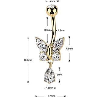 Belly Button Piercing butterfly zirconia dangle