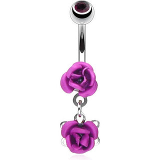 Belly Button Piercing Rose dangle Zirconia Silver