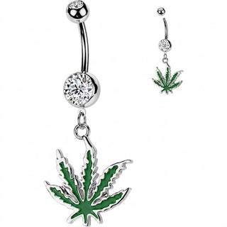 Belly Button Piercing Hemp Leaf dangle Zirconia Silver